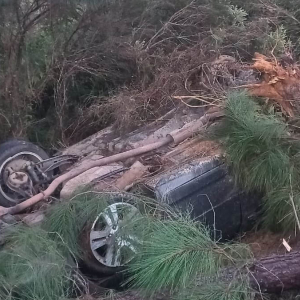 Carro sai da pista, bate em árvores e capota na SC-477
