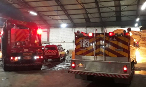 Madeireira é atingida por incêndio na BR-116, em Mafra