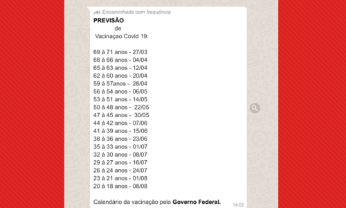 É falso o calendário de vacinação contra covid-19 que circula na internet