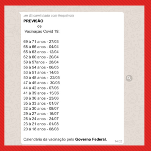 É falso o calendário de vacinação contra covid-19 que circula na internet