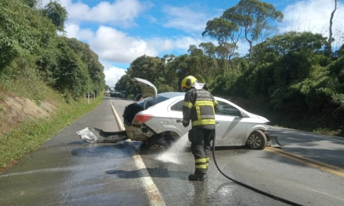 Motorista perde controle de veículo e colide com barranco na BR-280, em Mafra