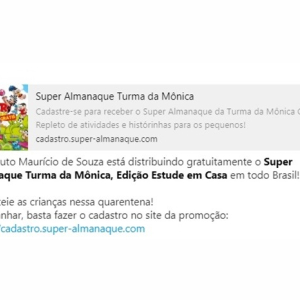Mensagem sobre distribuição gratuita de almanaque da Turma da Mônica é falsa