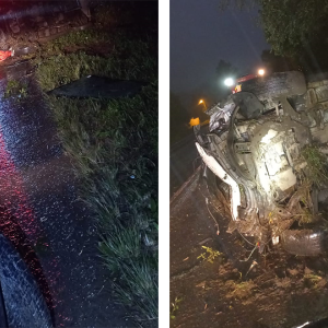 Carro sai da pista e capota na BR-280, em Mafra