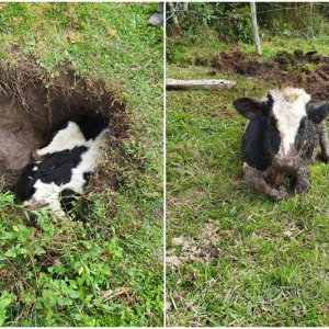 Bezerro é resgatado após cair em valeta no interior de Mafra