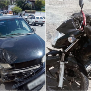 Homem fica ferido após colisão entre carro e moto no Centro de Mafra