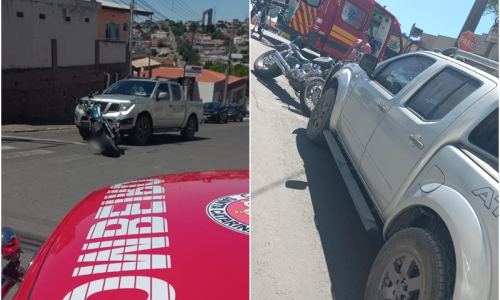 Colisão entre moto e caminhonete deixa homem ferido no Centro de Mafra