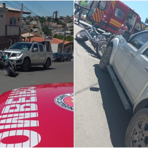Colisão entre moto e caminhonete deixa homem ferido no Centro de Mafra