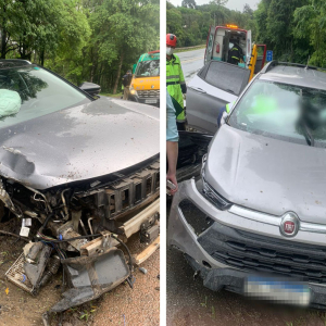 Cinco pessoas ficam feridas em colisão frontal na BR-116, em Mafra
