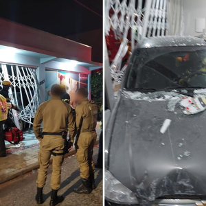 Idoso perde controle de veículo e invade sala comercial em Mafra