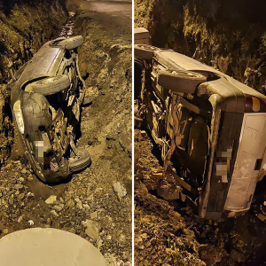 Idoso perde controle de carro e cai em vala