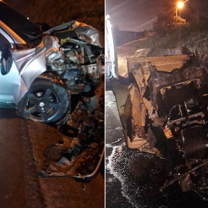 Trator se divide em três partes após ser atingido por veículo; veja fotos