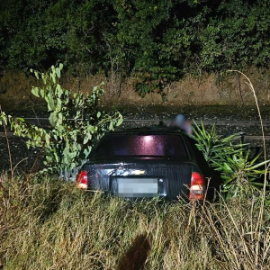 Carro cai em ferrovia e duas pessoas ficam feridas